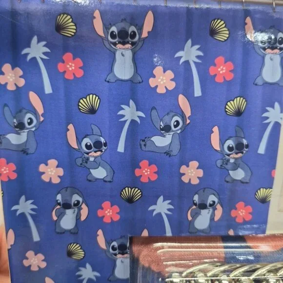 Disney Stitch Shower Curtain Set 72 In X 72 In  - 12 Metal Roller Hooks, New - Picture 5 of 8